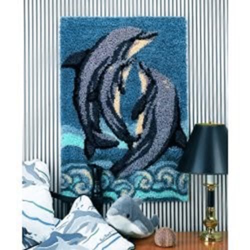 MIDUNU DIY Knüpfhaken-Set, Teppichherstellung, Kunsthandwerk Für Kinder Und Erwachsene (87 X 63 cm), Knüpfhaken-Set Für Erwachsene, Delfin von MIDUNU