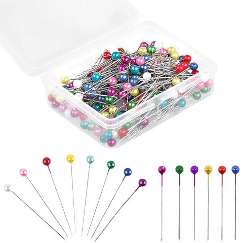 MIETONG Stecknadeln mit Kopf - 300 Stück Glaskopfnadeln, Edelstahl Stecknadeln Lang Mehrfarbig Glaskopfstecknadeln für Basteln Nähen Säumen Craft, Jewelry Komponenten Dekoration (38mm) von MIETONG