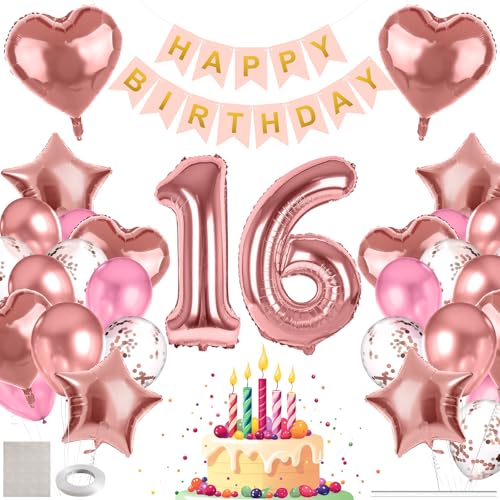 MIEWAA 16 Jahre Geburtstag Deko Luftballons Set Geburtstagsdeko mit 16th HAPPY BIRTHDAY Banner Latexballons Konfetti Ballons Folienballons Partydeko für Mädchen Teenager Roségold Rosa MIEWAA 16 Jahre Geburtstag Deko Luftballons Set Geburtstagsdeko mit 16th HAPPY BIRTHDAY Banner Latexballons Konfetti Ballons Folienballons Partydeko für Mädchen Teenager Roségold Rosa von MIEWAA