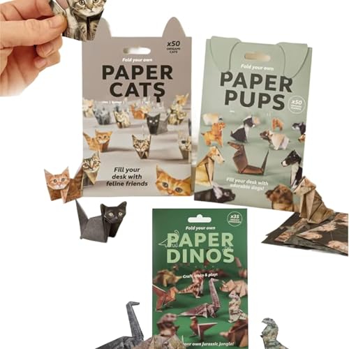 DIY-Papierkatzen – 50 Blatt Origami-Papier for Falten süßer Katzenfiguren, lustige Bastelaktivität for Erwachsene und Kinder, Schreibtischdekoration(3 in1) von MIGEDY