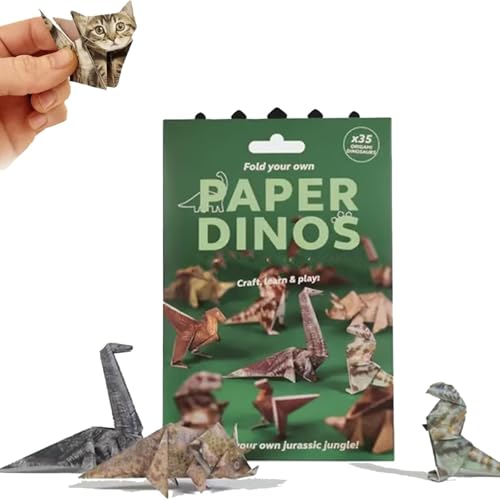 DIY-Papierkatzen – 50 Blatt Origami-Papier for Falten süßer Katzenfiguren, lustige Bastelaktivität for Erwachsene und Kinder, Schreibtischdekoration(Dino) von MIGEDY