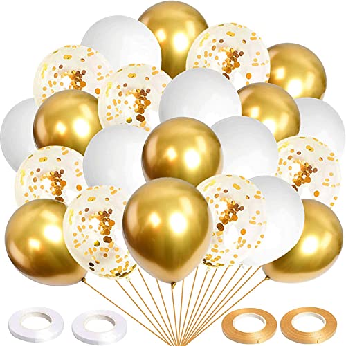 MIHUA 60 Stück Gold Metallic Luftballons, Gold Konfetti Luftballons, Gold Weiß Luftballons für Hochzeit Geburtstag Abschluss Brautdusche Babyparty Party Dekoration (Golden) von Q-WOOFF
