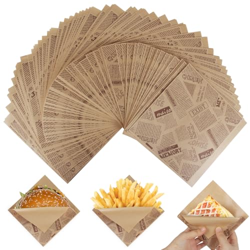 150 Stück Burger Deli Wraps - Papiertüten für Burger, Sandwich und Snacks - Pommes-Korb-Verpackung (15x15 cm) von MIHURO