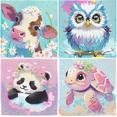 MIHURO 4 Stück 5D Diamond Painting für Kinder Tiere Diamond Painting Set DIY Anzug Basteln Mädchen Junge Diamond Painting Kinder für die Wanddekoration zum Selbermachen von MIHURO