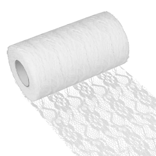 Tischläufer Spitze Weiß 15cm x 22.8m Vintage Tischläufer Spitze, Exquisit Spitzenstoff Deko,Frei geschnitten, Tischband Spitzenband für Tischdeko Kommunion Hochzeit Feier Taufe Fest Dekoration DIY von MIHURO