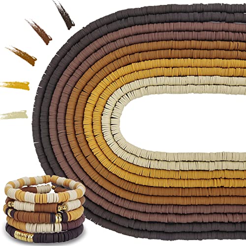 3600 Stück 10 Stränge Tonperlen Polymer-Tonperlen für Schmuckherstellung, Vinyl-Heishi-Perlen 6 mm für Surfer-Armbänder, Halskettenherstellung (braun) von MIIIM