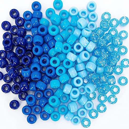 MIIIM 1000 Stück 6 x 9 mm Pony-Perlen Bulk, 5 Stile blaue Pony-Perlen für Armbänderherstellung, Kandi-Perlen, Haarperlen für Zöpfe, Bastelperlen für die Schmuckherstellung (blau) von MIIIM