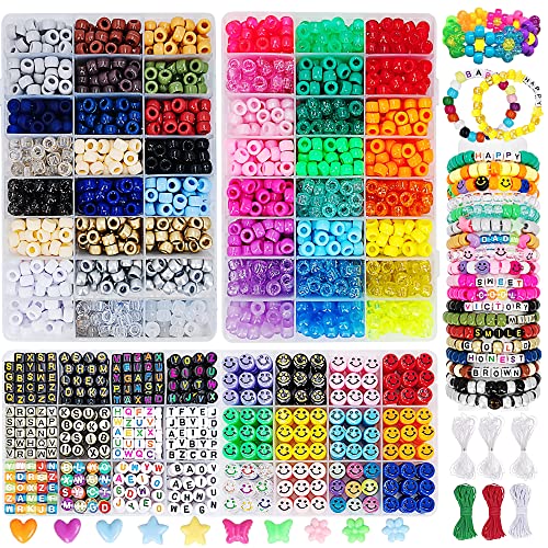 MIIIM 3430 Stück Pony-Perlen für Armbandherstellung - 44 Farben, Kandi-Armband-Set Mit 720 Buchstabenperlen und 300 Smiley-Perlen - Großes Loch für Schmuckherstellung von MIIIM