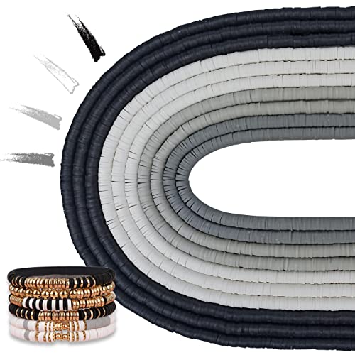 MIIIM 3600 Stück 10 Stränge Ton Perlen Polymer Ton Perlen für Schmuckherstellung, Vinyl Heishi Perlen 6 mm für Surfer Armbänder Halskette Herstellung (neutral) von MIIIM