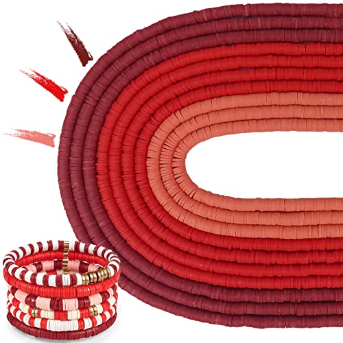 MIIIM 3600 Stück 10 Stränge Ton Perlen Polymer Ton Perlen für Schmuckherstellung, Vinyl Heishi Perlen 6 mm für Surfer Armbänder Halskette Herstellung (rot) von MIIIM