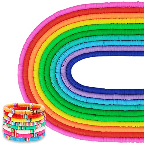 MIIIM 3600 Stück 10 Stränge Tonperlen, Polymer-Ton-Perlen zur Schmuckherstellung, Vinyl-Heishi-Perlen 6 mm für Surfer-Armbänder, Halsketten (Regenbogen) von MIIIM