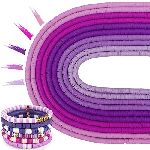 MIIIM 3600 Stück 10 Stränge Tonperlen, Polymer-Ton-Perlen zur Schmuckherstellung, Vinyl-Heishi-Perlen 6 mm für Surfer-Armbänder, Halsketten (lila) von MIIIM