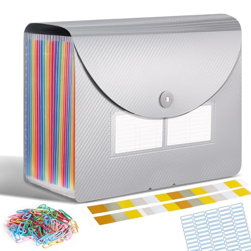Dokumentenmappe A4, Fächermappe Sortiermappe mit 24 Fächern, Regenbogen Ordner Akkordeon Aktenordner mit Etiketten, Erweitern Ordnungsmappe mit Deckel von MIILLPOP