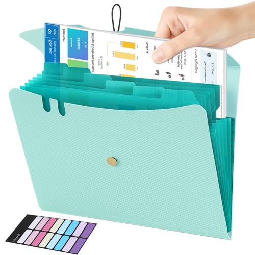 Fächermappe A4, Dokumentenmappe 7 Fächer mit Deckel, Erweiterbare Aktenordner mit Etiketten, Tragbar Mappe mit Fächern für Zuhause Büro Schule und Auf Reisen von MIILLPOP