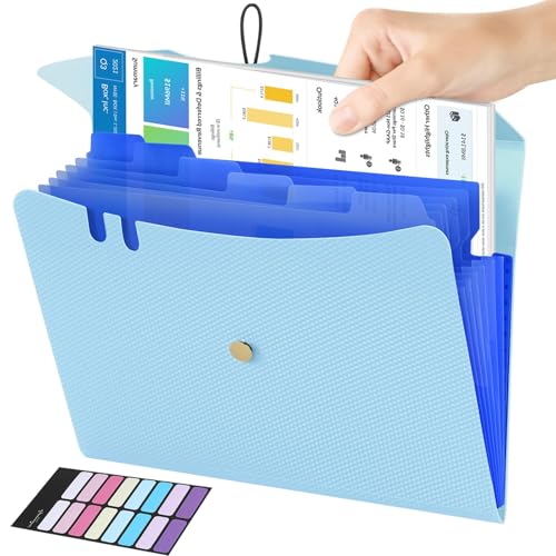 Fächermappe A4, Dokumentenmappe 7 Fächer mit Deckel, Erweiterbare Aktenordner mit Etiketten, Tragbar Mappe mit Fächern für Zuhause Büro Schule und Auf Reisen von MIILLPOP