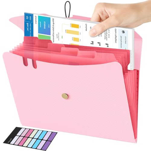 Fächermappe A4, Dokumentenmappe 7 Fächer mit Deckel, Erweiterbare Aktenordner mit Etiketten, Tragbar Mappe mit Fächern für Zuhause Büro Schule und Auf Reisen von MIILLPOP