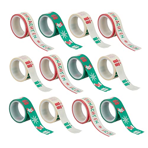 MIJOMA 12 Rollen Washi Tape Washiband Klebeband Weihnachten Weihnachtsmotive, Masking Tape für Scrapbooking DIY Karten-Basteln Geschenkverpackung von MIJOMA