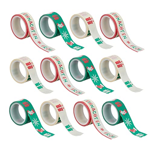 MIJOMA 12 Rollen Washi Tape Washiband Klebeband Weihnachten Weihnachtsmotive, Masking Tape für Scrapbooking DIY Karten-Basteln Geschenkverpackung von MIJOMA