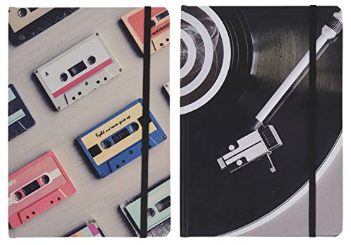 2 Stück Set Notizbuch A5 Liniert mit Gummiband, Kassetten & Vinyl Design, Hardcover Tagebuch Journal für Memos, zum Malen, 80 Blatt von MIJOMA