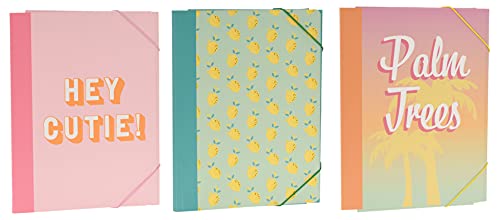 3 Stück Set Gummizugmappe A4 mit 3 Einschlagklappen und Gummizug (Palm Trees & Lemons) von MIJOMA