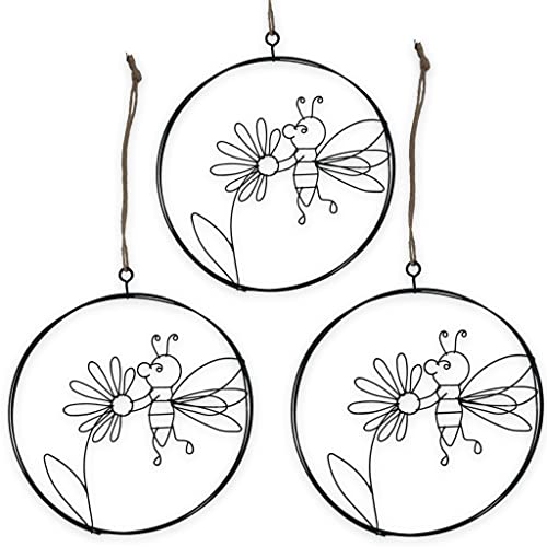 3-teiliges Set Draht Hängeornamente Ornamente zum Hängen, schwarz (Rund Ø 17 cm, Schwarz - Biene) von MIJOMA