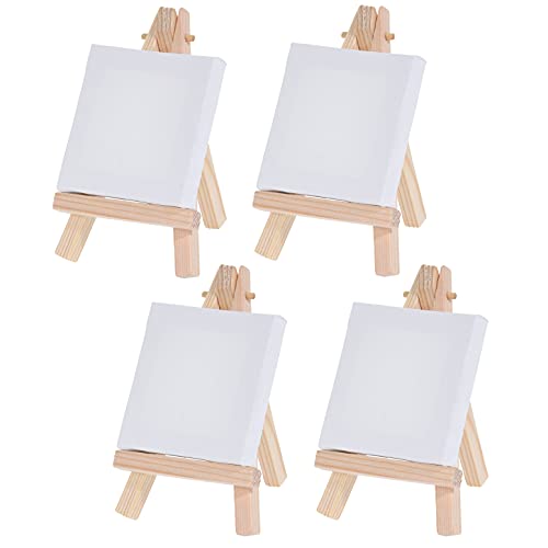 4 Stück Mini-Staffeleien mit Leinwand 6,5 x 6,5 cm, Holz-Staffeleien Mini-Leinwände auf Keilrahmen, Tischdeko weiß, Staffelei 10 x 7 cm von MIJOMA