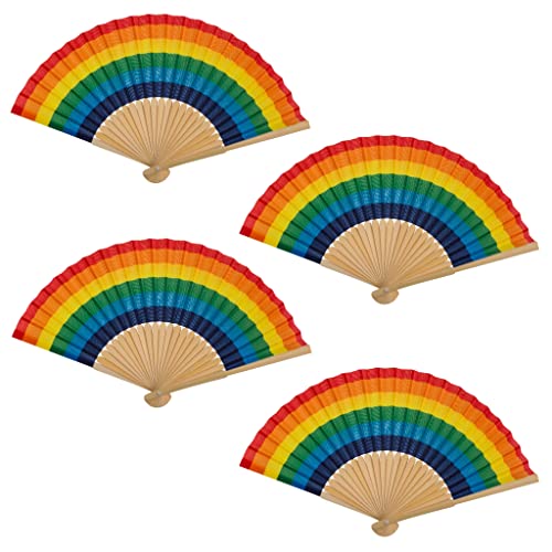 MIJOMA 4 Stück Set Handfächer aus Holz, Handfächer für Abkühlung im Sommer, am Strand, für Hochzeiten Fasching Pride (Regenbogen) von MIJOMA