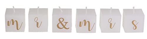6-teiliges Set weiße Kerzenwürfel mit goldener Schriftzug Mr & Mrs, jeder Würfel ist ca. 3 x 3 x 3 cm, Dekoration für die Hochzeit Verlobung von MIJOMA