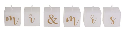 6-teiliges Set weiße Kerzenwürfel mit goldener Schriftzug Mr & Mrs, jeder Würfel ist ca. 3 x 3 x 3 cm, Dekoration für die Hochzeit Verlobung 6-teiliges Set weiße Kerzenwürfel mit goldener Schriftzug Mr & Mrs, jeder Würfel ist ca. 3 x 3 x 3 cm, Dekoration für die Hochzeit Verlobung von MIJOMA