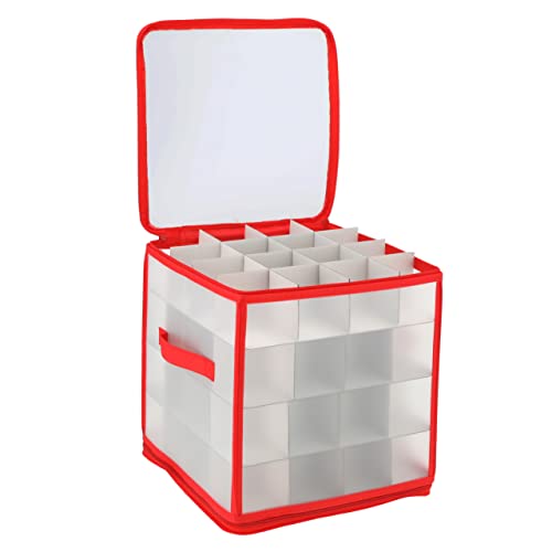 MIJOMA Aufbewahrungsbox Sortierbox Weihnachtstasche für Christbaumkugeln und Weihnachtsschmuck, zusammenklappbar, transparent (Rot, 30 x 30 x 30 cm für 64 Teile) von MIJOMA