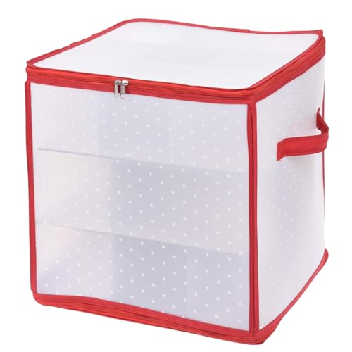 MIJOMA Aufbewahrungsbox Sortierbox Weihnachtstasche für Christbaumkugeln und Weihnachtsschmuck, zusammenklappbar, transparent (Rot, 31 x 31 x 31 cm für 27 Teile) von MIJOMA