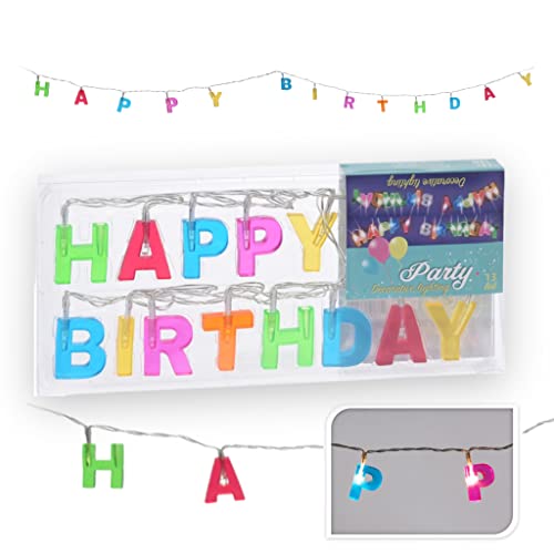 LED-Lichterkette Happy Birthday, bunte Buchstaben-Lichterkette Geburtstagslichterkette batteriebetrieben, 190 cm lang, Party-Artikel Partydekoration für Kindergeburtstag Geburtstag von MIJOMA