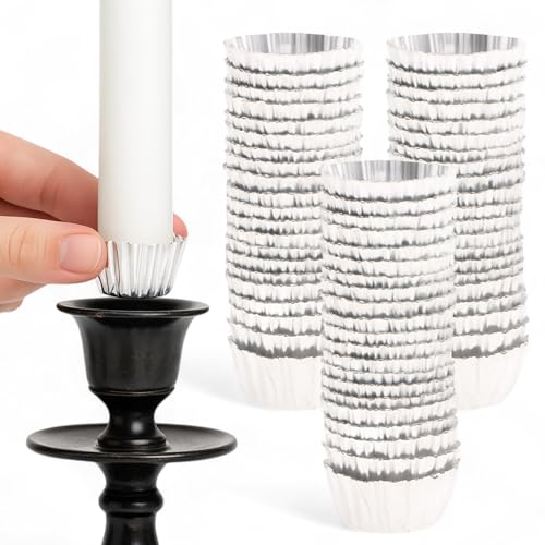 MIJOMA 120 Stück Candle Cups Kerzenhülsen aus Aluminium Silber – Befestigung für Stabkerzen Ø 2–2,5 cm – Schutz vor Wachsresten – Kerzentüllen für Kerzenständer MIJOMA 120 Stück Candle Cups Kerzenhülsen aus Aluminium Silber – Befestigung für Stabkerzen Ø 2–2,5 cm – Schutz vor Wachsresten – Kerzentüllen für Kerzenständer von MIJOMA