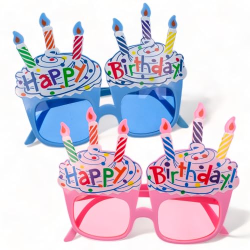 MIJOMA 2er Set Geburtstagsbrille für Erwachsene – Lustige Partysonnenbrille ohne Sehstärke, Ideal für Motto-Partys und Karneval (Happy Birthday Cake) von MIJOMA
