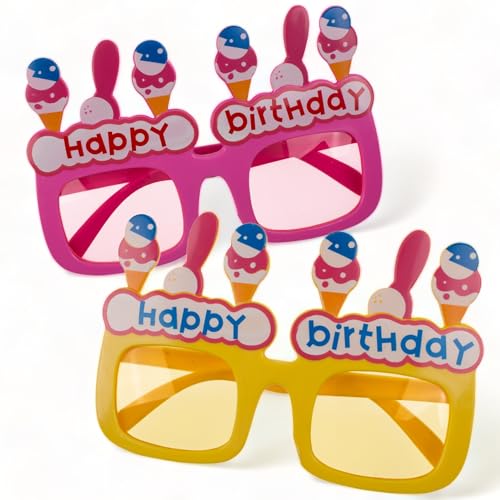 MIJOMA 2er Set Geburtstagsbrille für Erwachsene – Lustige Partysonnenbrille ohne Sehstärke, Ideal für Motto-Partys und Karneval (Happy Birthday Ice Cream) von MIJOMA
