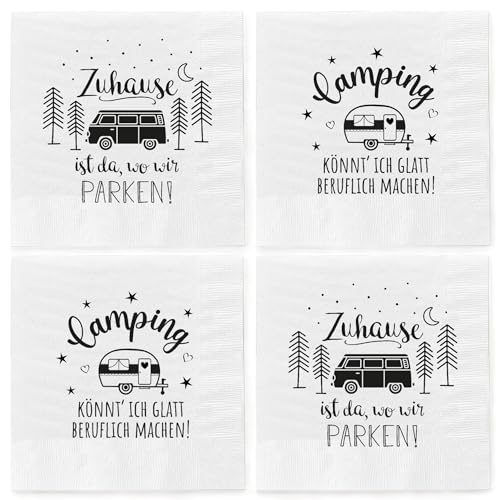 MIJOMA 4 Packungen Motivservietten | Dekorative, 3-lagige Papierservietten für besondere Anlässe | Verschiedene Designs | Chlorfrei, Wasserbasis Farben (Camping, 33x33cm) von MIJOMA