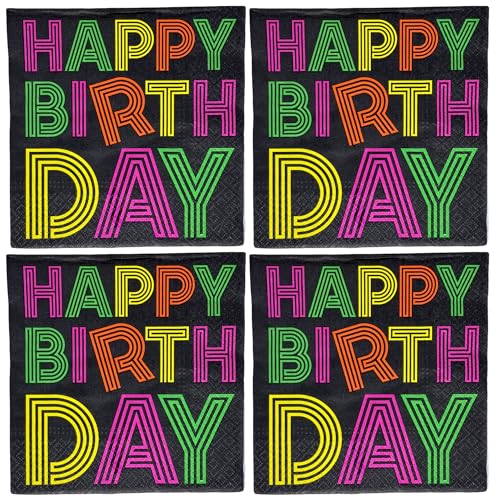 MIJOMA 4 Packungen Motivservietten | Dekorative, 3-lagige Papierservietten für besondere Anlässe | Verschiedene Designs | Chlorfrei, Wasserbasis Farben (Happy Birthday schwarz, 33x33cm) von MIJOMA
