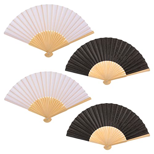 MIJOMA 4 Stück Set Handfächer aus Holz, Handfächer für Abkühlung im Sommer, am Strand, für Hochzeiten Fasching Pride (Schwarz Weiß) von MIJOMA