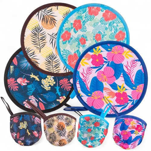 MIJOMA 4er Set Faltbare Taschenfächer mit Aufbewahrungstasche – Handfächer to go, kompakt & leicht, Ø 20 cm, ideal für unterwegs, Reisen & Festivals (Botanic Breeze) von MIJOMA