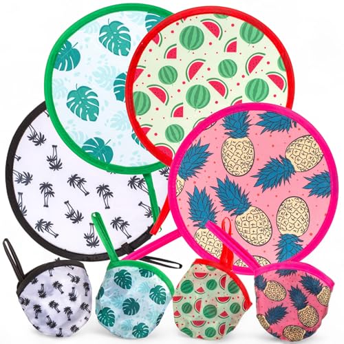 MIJOMA 4er Set Faltbare Taschenfächer mit Aufbewahrungstasche – Handfächer to go, kompakt & leicht, Ø 20 cm, ideal für unterwegs, Reisen & Festivals (Sun Vibes) von MIJOMA