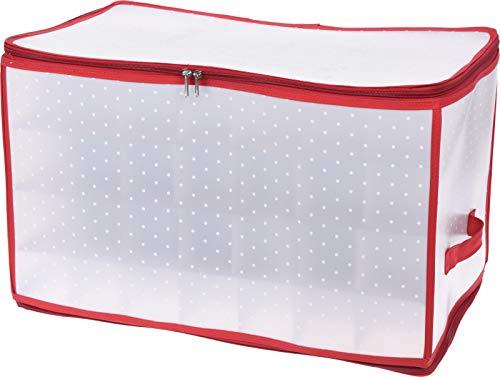 MIJOMA Aufbewahrungsbox Sortierbox Weihnachtstasche für Christbaumkugeln und Weihnachtsschmuck, zusammenklappbar, transparent (Rot, 52,4 x 30 x 30 cm für 112 Teile) von MIJOMA