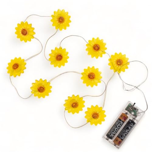 MIJOMA Bunte LED Lichterkette mit Timer und Langer Lebensdauer, Batteriebetrieben für Stimmungsvolle Atmosphäre zu Hause, 10 LED, 1.60m (Sonnenblumen) von MIJOMA