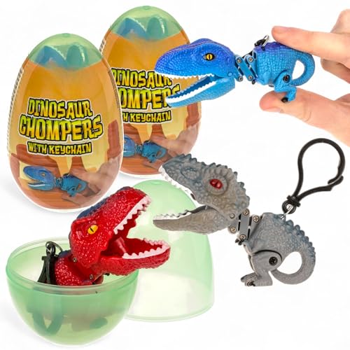 MIJOMA Dinosaurier Chomper Set – 2er Pack Dino Schlüsselanhänger mit Beißfunktion im Ei – Bunte Dinofiguren aus Kunststoff – Sammler- & Mitgebsel-Spielzeug von MIJOMA