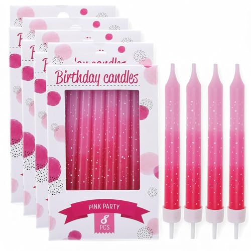 MIJOMA Geburtstagskerzen Set – 32 Kuchenkerzen mit Haltern – 8 cm lange Tortenkerzen für Geburtstag, Hochzeit, Jubiläum, Party – Hochwertige Dekokerzen für festliche Anlässe (Pink) von MIJOMA