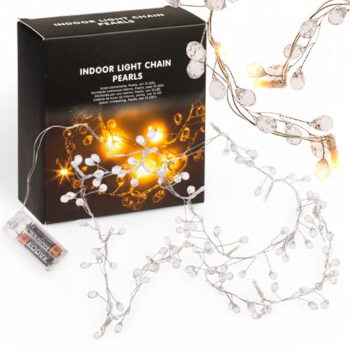 MIJOMA LED Lichterkette Pearls – 15 warmweiße LEDs – 1,65 m Länge – Dekobeleuchtung für Innen – Batteriebetrieben (AA) von MIJOMA
