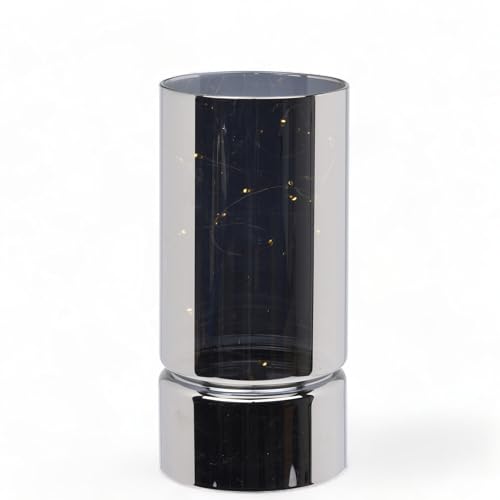 MIJOMA LED-Mikrolichterkette im Glas, Warmweiß mit 6/18 Timer, Batteriebetrieben, Elegante Raumbeleuchtung für Gemütliches Zuhause und Exquisites Wohn-Atmosphäre (Ø7 x H15 cm, silberfarben) von MIJOMA