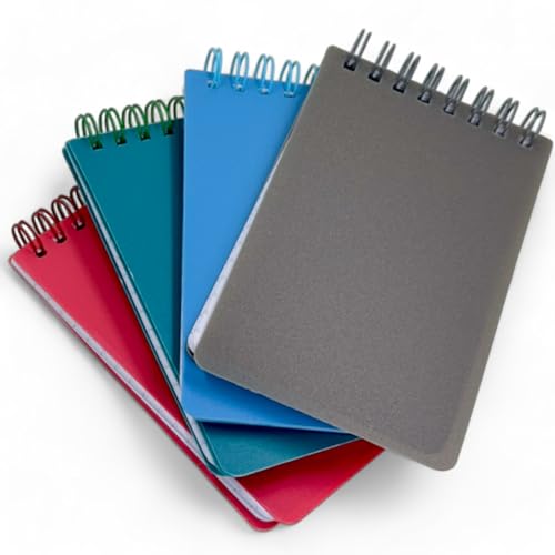 MIJOMA Pocket Notizbuch 4er-Set, Spiral-Notizblock Mini, 40 Blatt Liniert, To Do Listen, Robustes Kunststoff-Cover, 12.5x7.5cm, Ideal für Büro, Schule & Reisen von MIJOMA