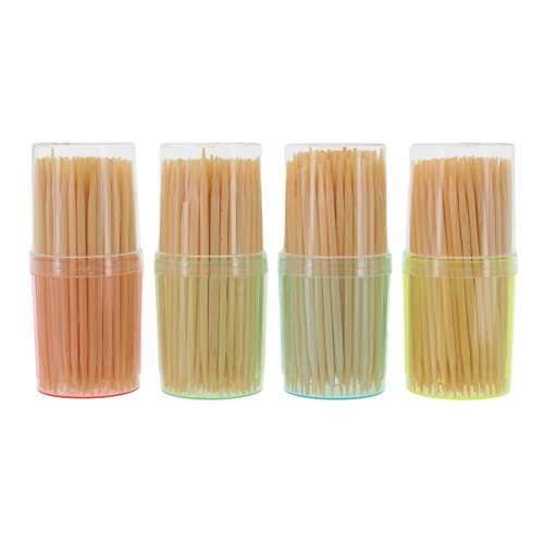 MIJOMA Premium Zahnstocher Zahnhölzer Cocktailspieße aus unbehandeltem Holz, Perfekt für täglichen Gebrauch, für Zahnhygiene, Häppchen, Basteln (4 x 120 Stück in Farbiger Minidose) von MIJOMA