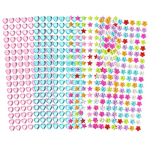MIJOMA Set Diamond Sticker Glitzersteine Schmucksteine selbstklebend, Acryl Kristall Diamanten zum Aufkleben, Basteln und Gestalten (576 Stück - Herzen Blüten Sterne - Mehrfarbig) von MIJOMA