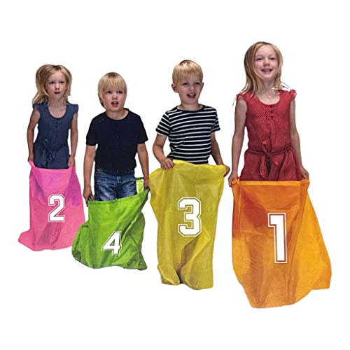 MIJOMA Set Hüpfsäcke für Kinder, 4 Stück, Säcke hüpfen Sackhüpfen Inklusive 2 Leinen zur Markierung von Start und Ziel, Partyset für Kindergeburtstag von MIJOMA